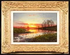 Sunset at Susåen – Næsbyholm - Realist Landscape Oil Painting by Peder Monsted