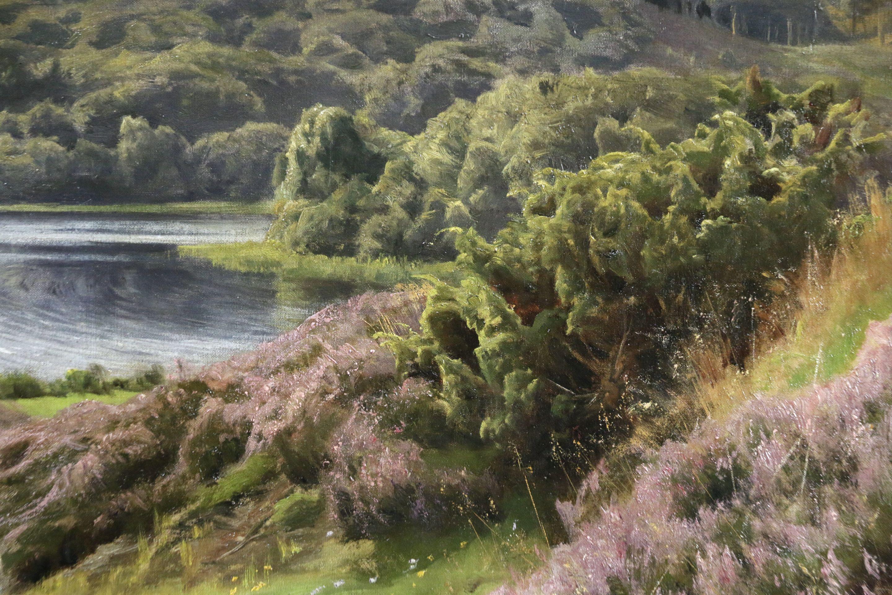 Virklund - East Jutland - 19th Century Oil, Sheep & Lake in Landscape by Monsted - Brown Animal Painting by Peder Mørk Mønsted