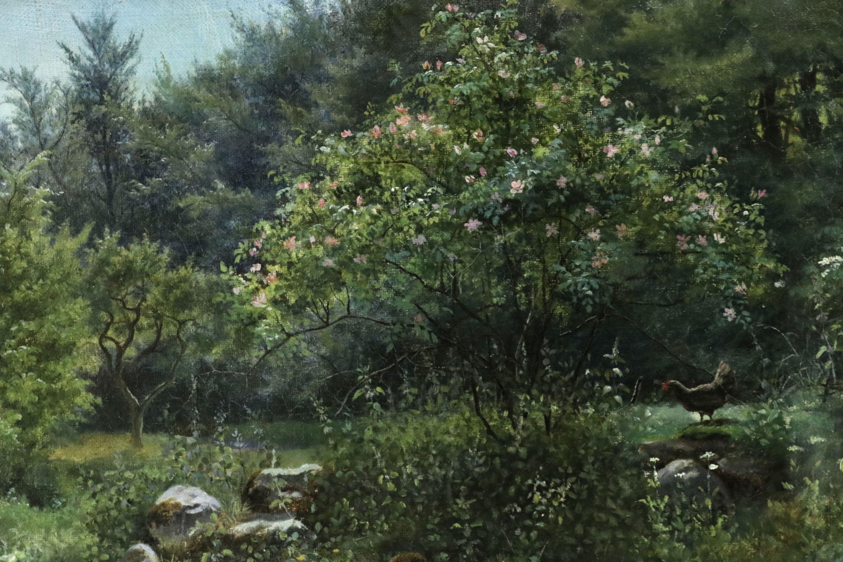 Jeune garçon pêcheant par un ruisseau - Huile du XIXe siècle:: Figures dans un paysage par Monsted - Réalisme Painting par Peder Mørk Mønsted