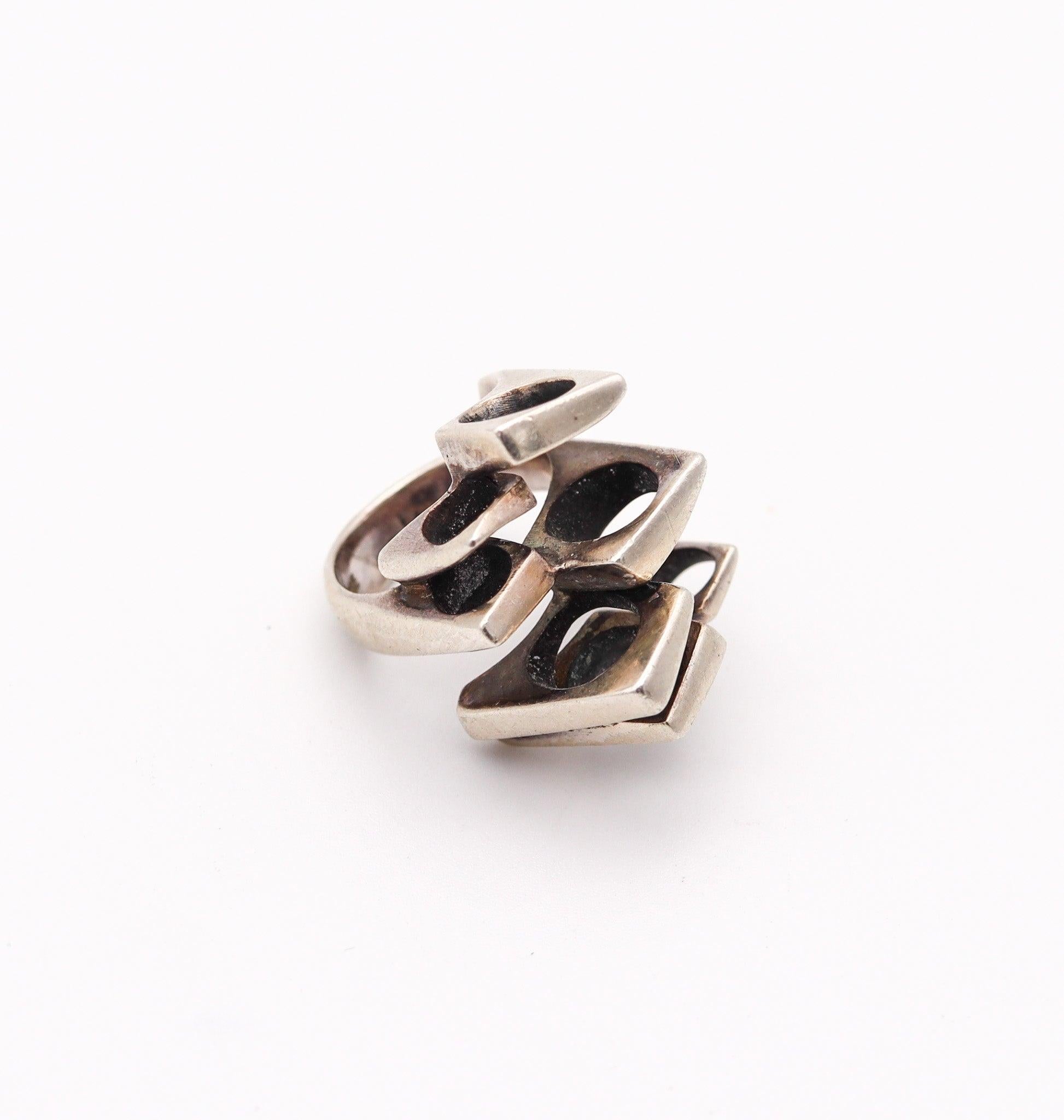 Women's PEDER MUSSE 1970 Denmark Geometric Sculptural Ring In .925 Sterling Silver
