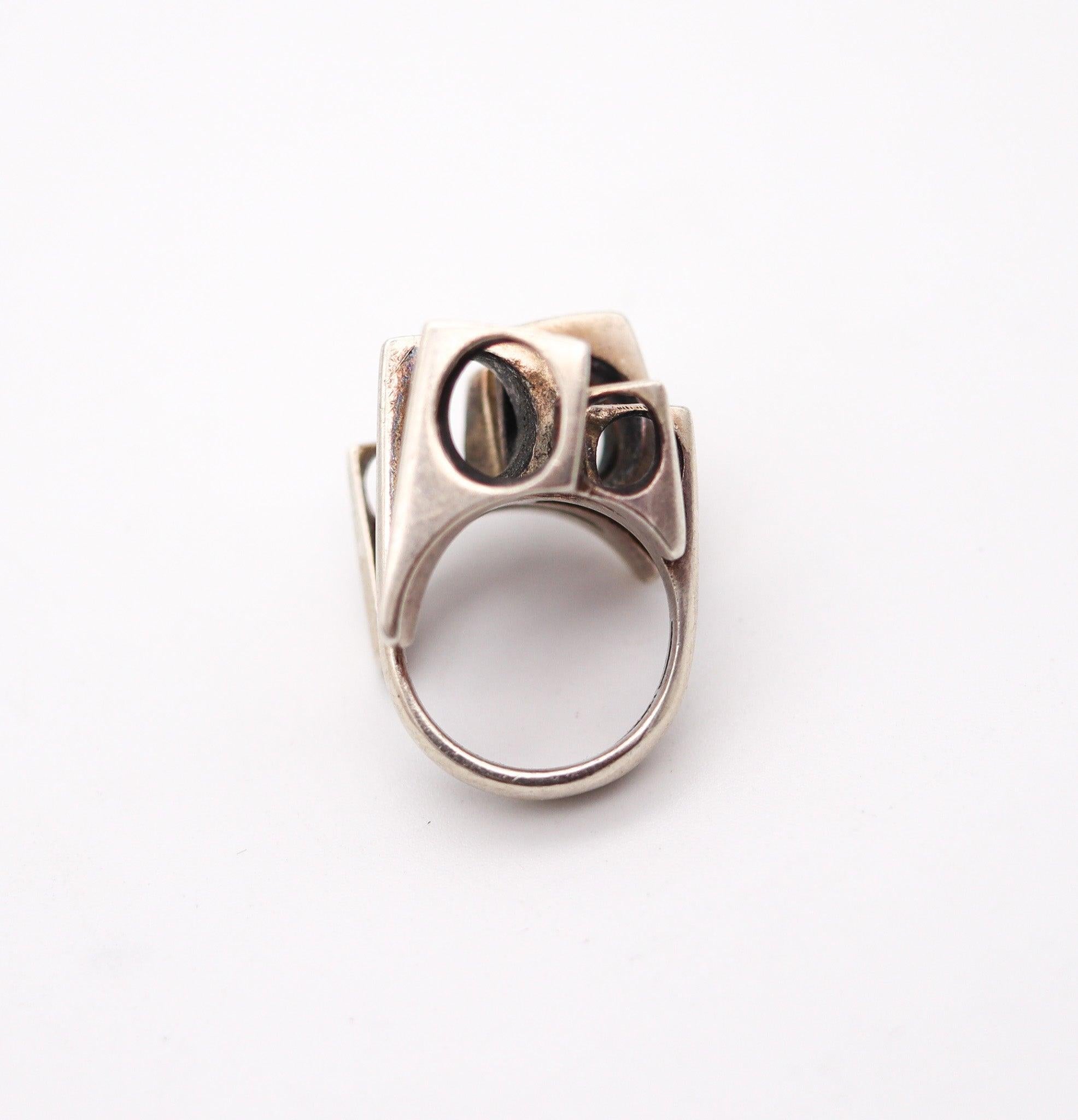 PEDER MUSSE 1970 Denmark Geometric Sculptural Ring In .925 Sterling Silver 1