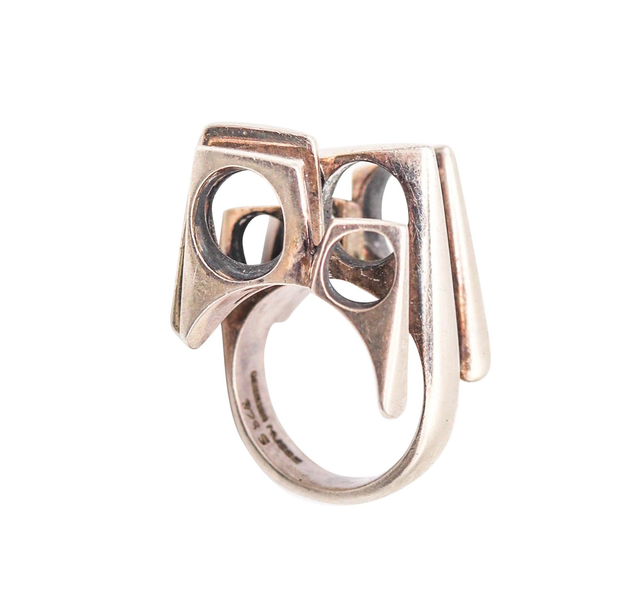 PEDER MUSSE 1970 Denmark Geometric Sculptural Ring In .925 Sterling Silver 2