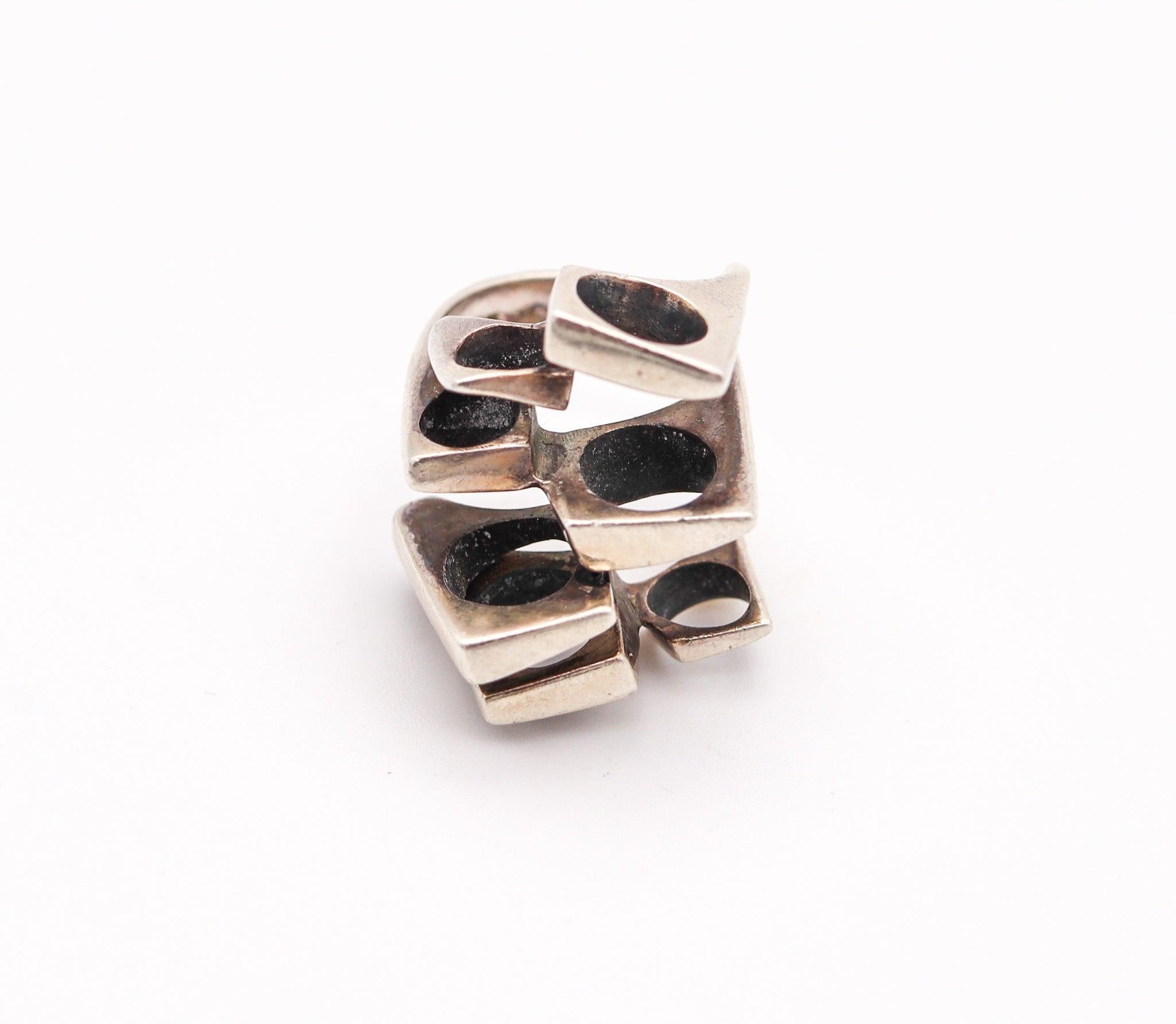 PEDER MUSSE 1970 Denmark Geometric Sculptural Ring In .925 Sterling Silver 3