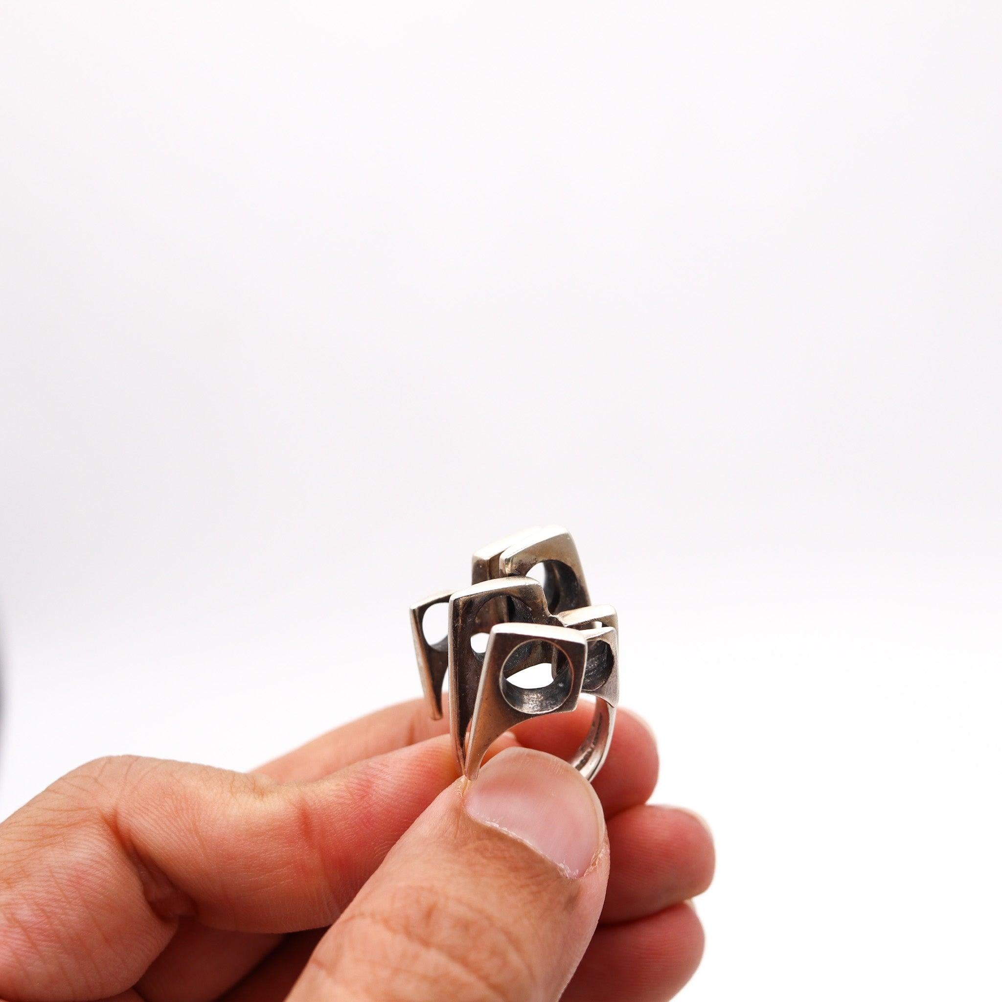 PEDER MUSSE 1970 Denmark Geometric Sculptural Ring In .925 Sterling Silver 4