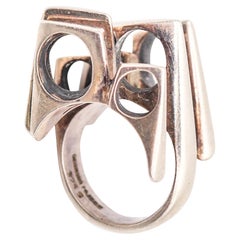 PEDER MUSSE 1970 Denmark Geometric Sculptural Ring In .925 Sterling Silver