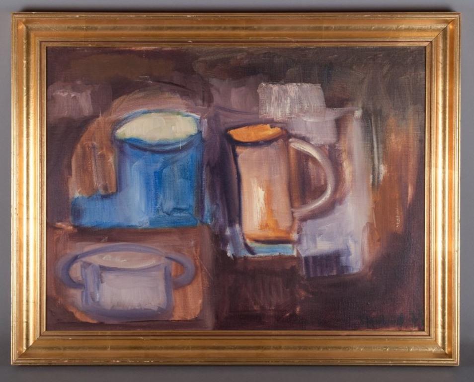 Peder Rosenstand, Danish painter. 
Oil on canvas. Modernist still life with a pitcher.
Signed and dated 1971.
Perfect condition.
Canvas dimensions: W 71.5 cm x H 53.5 cm.
Overall dimensions: W 84.0 cm x H 66.0 cm.