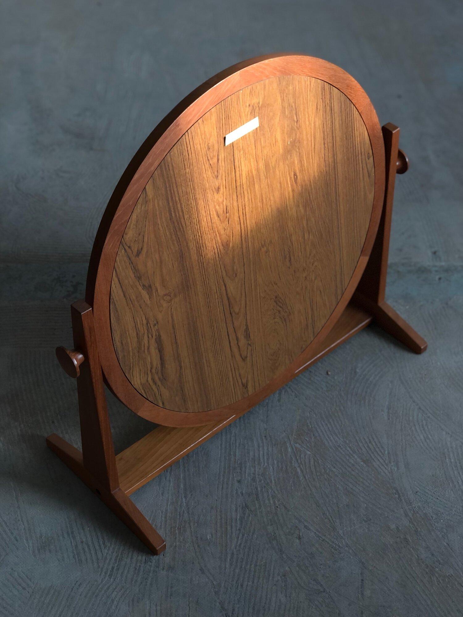 Woodwork Pedersen and Hansen Circular Teak Table-top Mirror For Sale