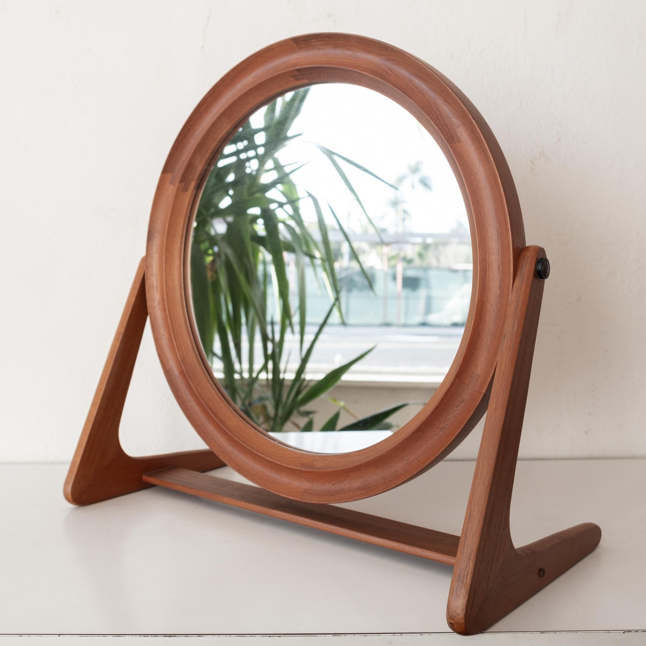 Pedersen and Hansen Danish Modern vanity or table top mirror. Adjustable. Solid teak construction with beautiful joinery. Retains the original label. Made in Denmark.