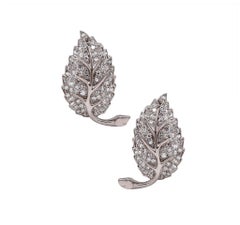 Pederzani, rares boucles d'oreilles feuille déco Milano en platine 4,14 carats et diamants VS, 1940