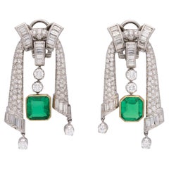 Pederzani Colombian Emerald and Diamond Drop Earrings, Italian, circa 1960