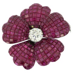 Pederzani Ruby and Diamond Flower Brooch Pendant