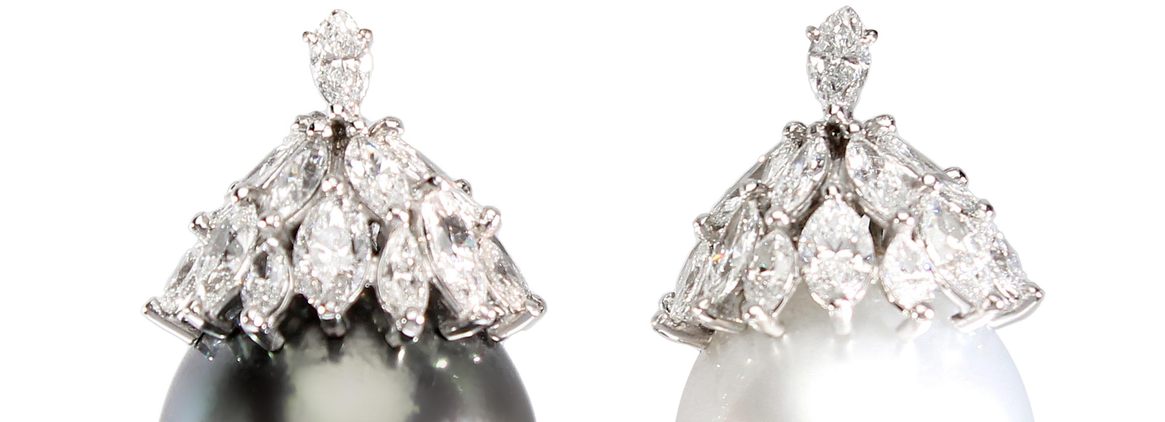 Signierte Ohrringe von Pederzani für etwa 10,00 Karat Diamanten und Perlen im Angebot 4