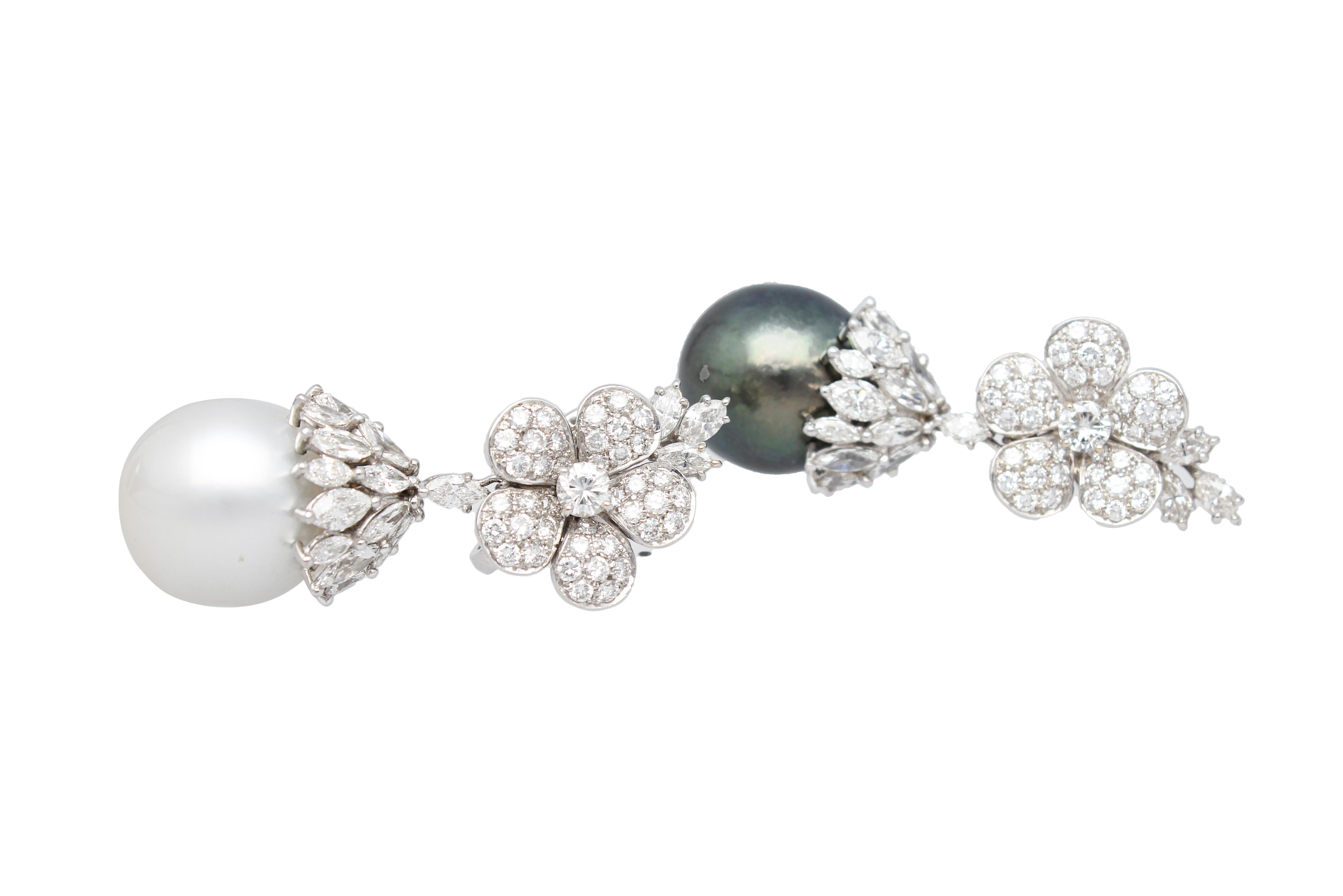 Signierte Ohrringe von Pederzani für etwa 10,00 Karat Diamanten und Perlen im Zustand „Hervorragend“ im Angebot in Rome, IT