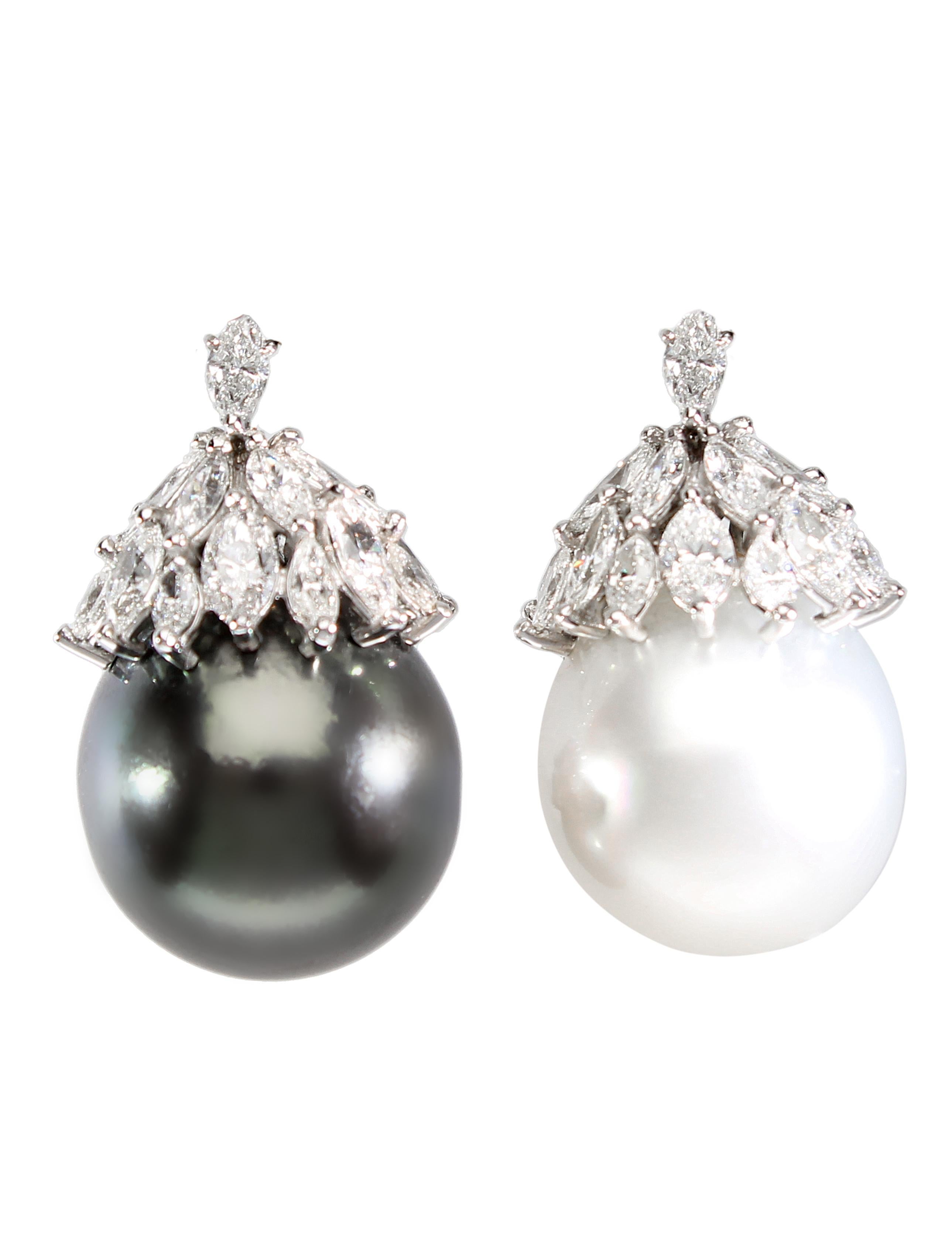 Signierte Ohrringe von Pederzani für etwa 10,00 Karat Diamanten und Perlen im Angebot 3