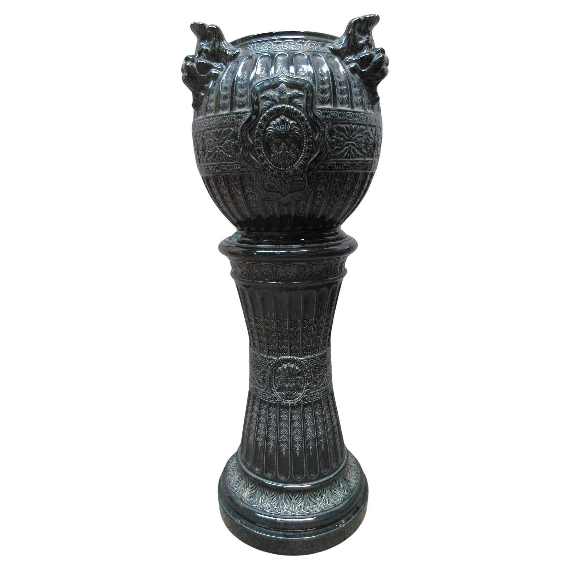 pedestal and its ceramic planter circa 1900 For Sale