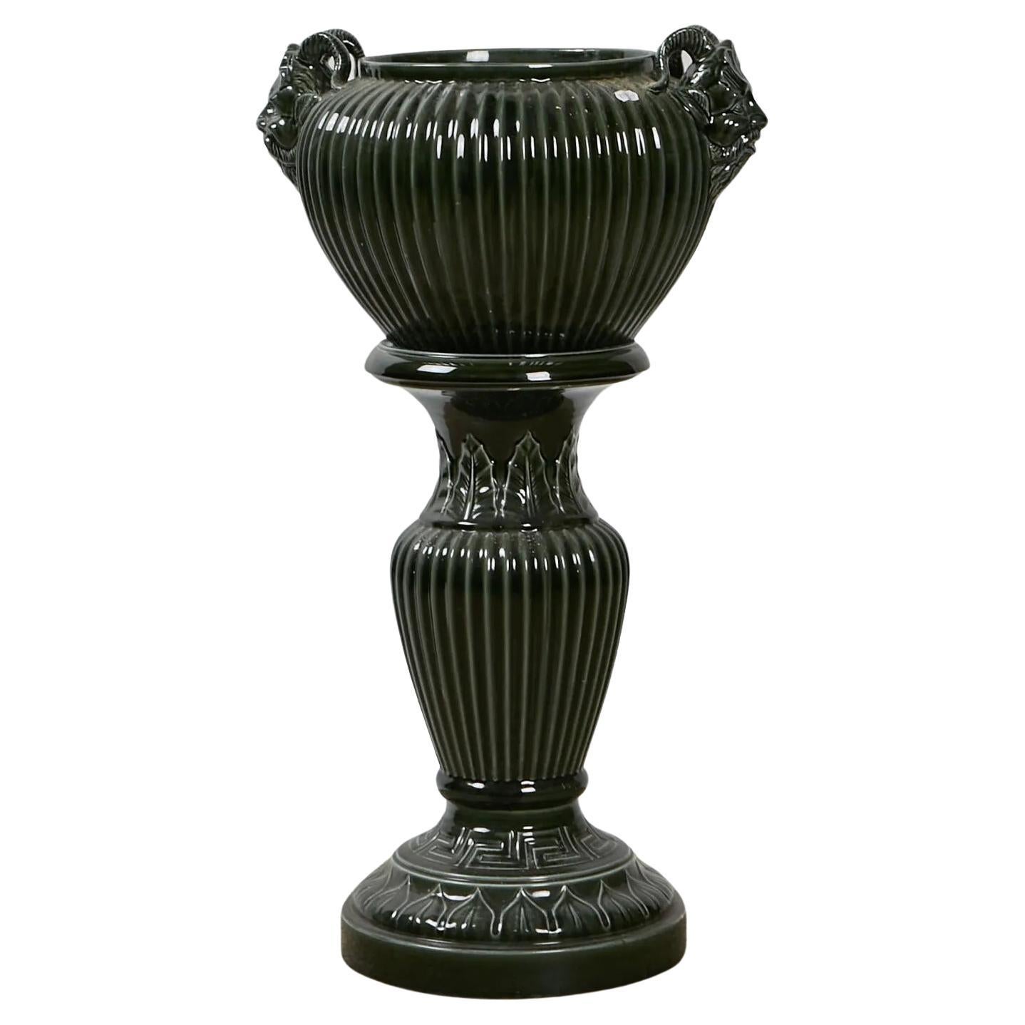 pedestal and its ceramic planter circa 1900 For Sale
