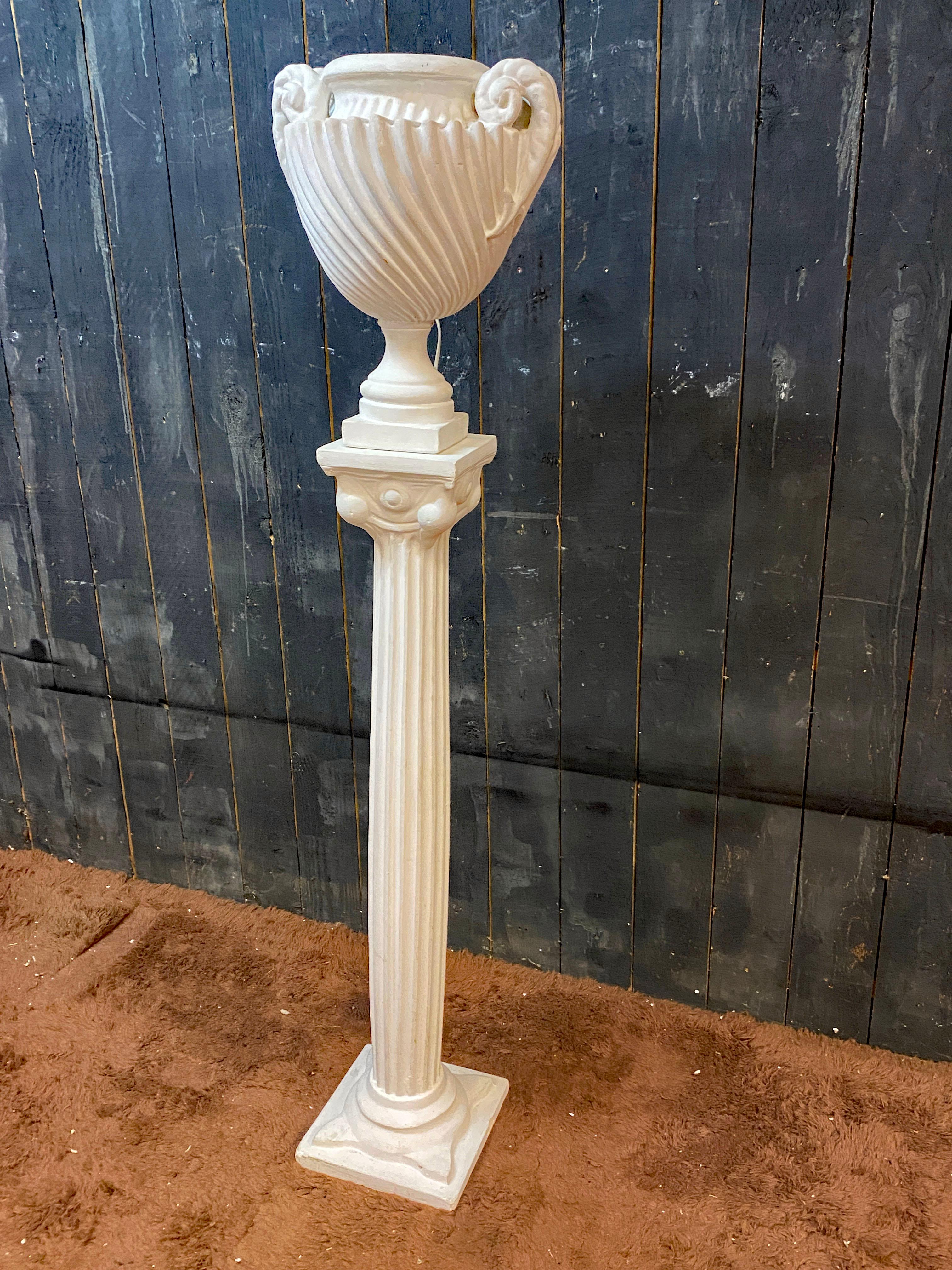 European pedestal and its neo-classical plaster light basin circa 1940/1950 For Sale