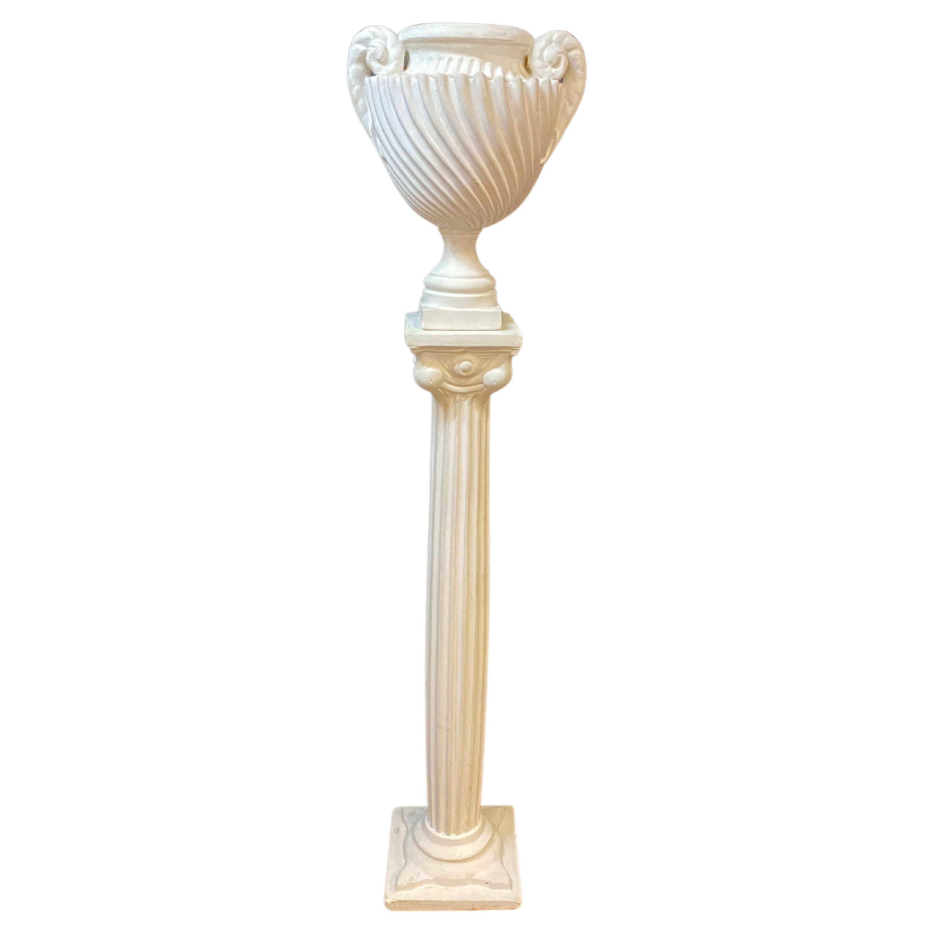 pedestal and its neo-classical plaster light basin circa 1940/1950 For Sale