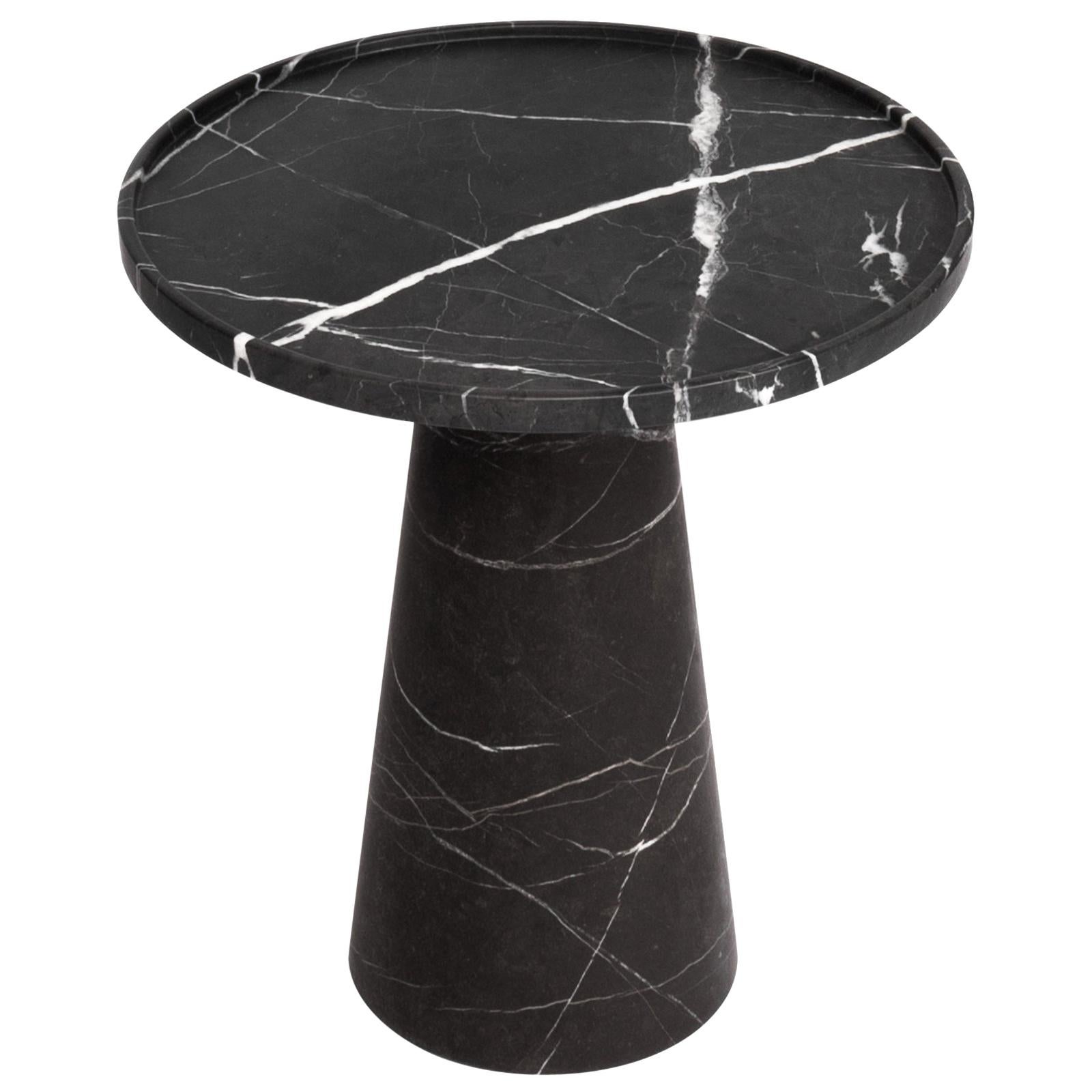 Pedestal Black Marble Side Table For Sale