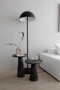 Pedestal Black Marble Tall Side Table