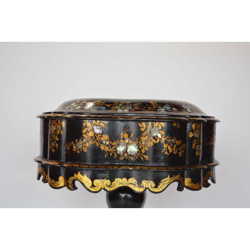 19th Century Pedestal Box on Stand Table with Gold Details For Sale