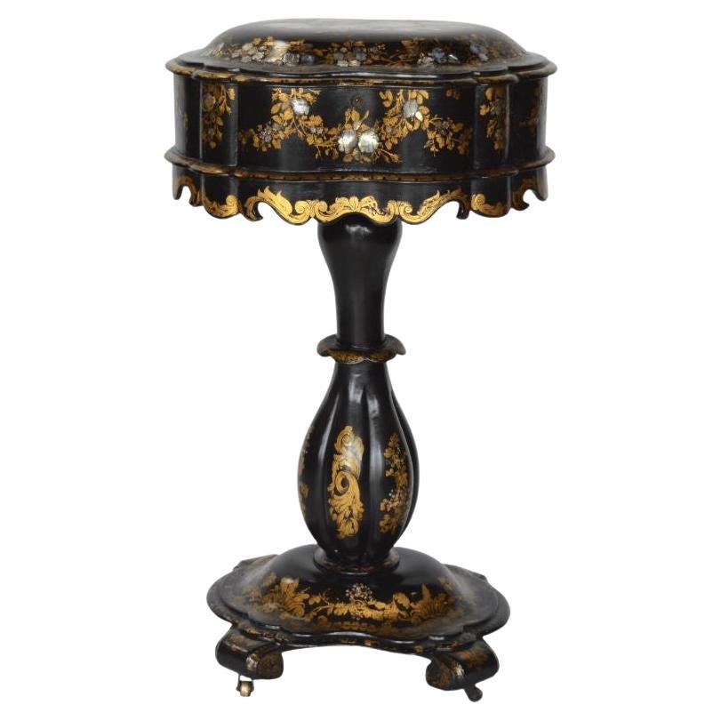 Pedestal Box on Stand Table with Gold Details For Sale