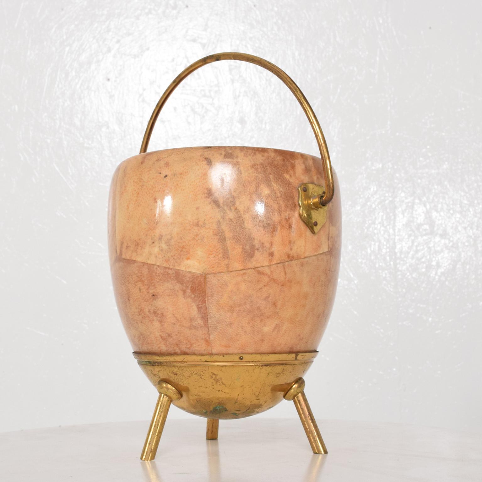 Mid-Century Modern Champagne Bucket Catch it All Pot in Goatskin w/ Brass by ALDO TURA Italy 1960s