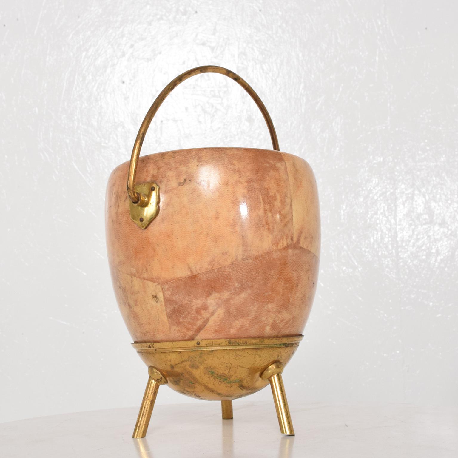 Champagne Bucket Catch it All Pot in Goatskin w/ Brass by ALDO TURA Italy 1960s In Good Condition In Chula Vista, CA