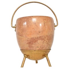 Vintage Champagne Bucket Catch it All Pot in Goatskin w/ Brass by ALDO TURA Italy 1960s