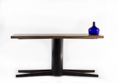 Pedestal Console Antique Maple Floor Board Top on Steel Base