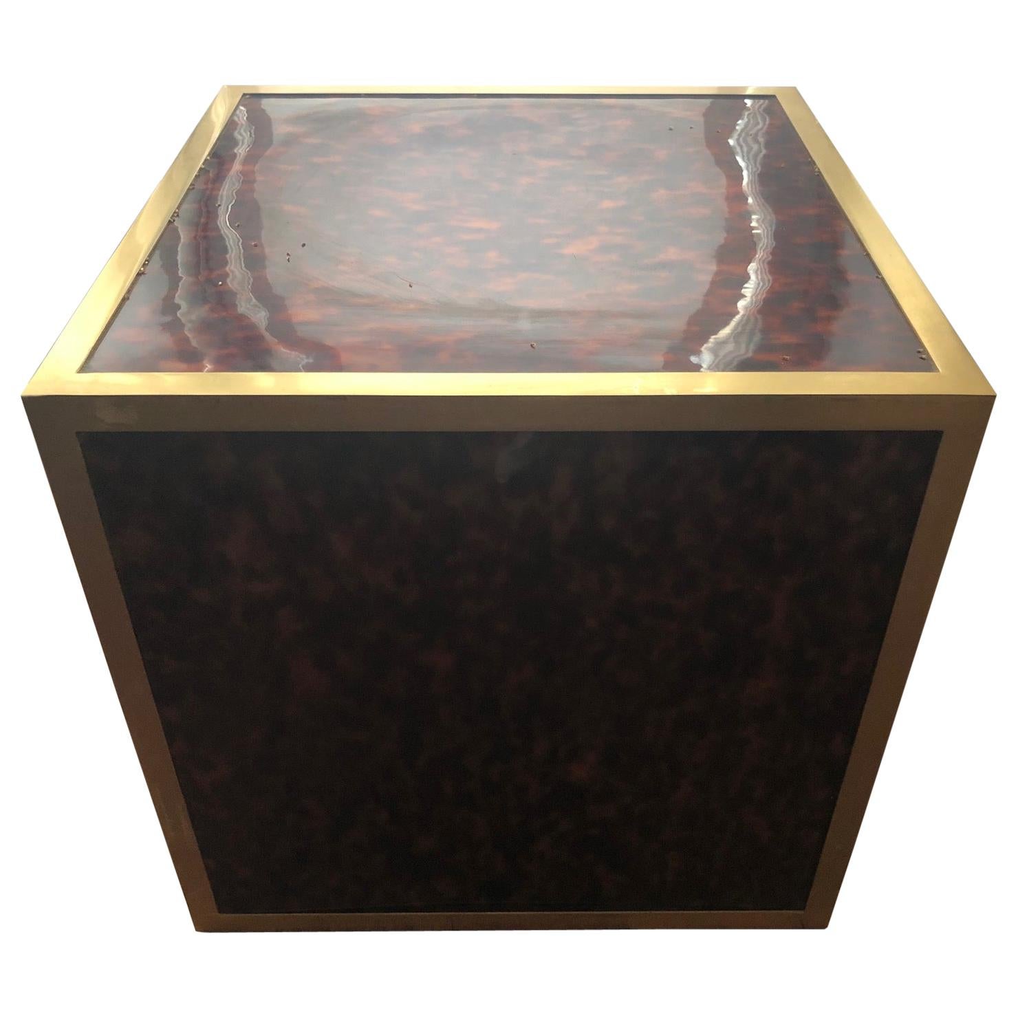 Pedestal Cube Table, Pattern Leopard, Hollywood Regency Style, circa 1970 For Sale