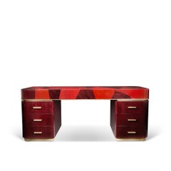 Stehpult/Schminktisch aus rotem Intarsienfurnier und Hochglanzlack