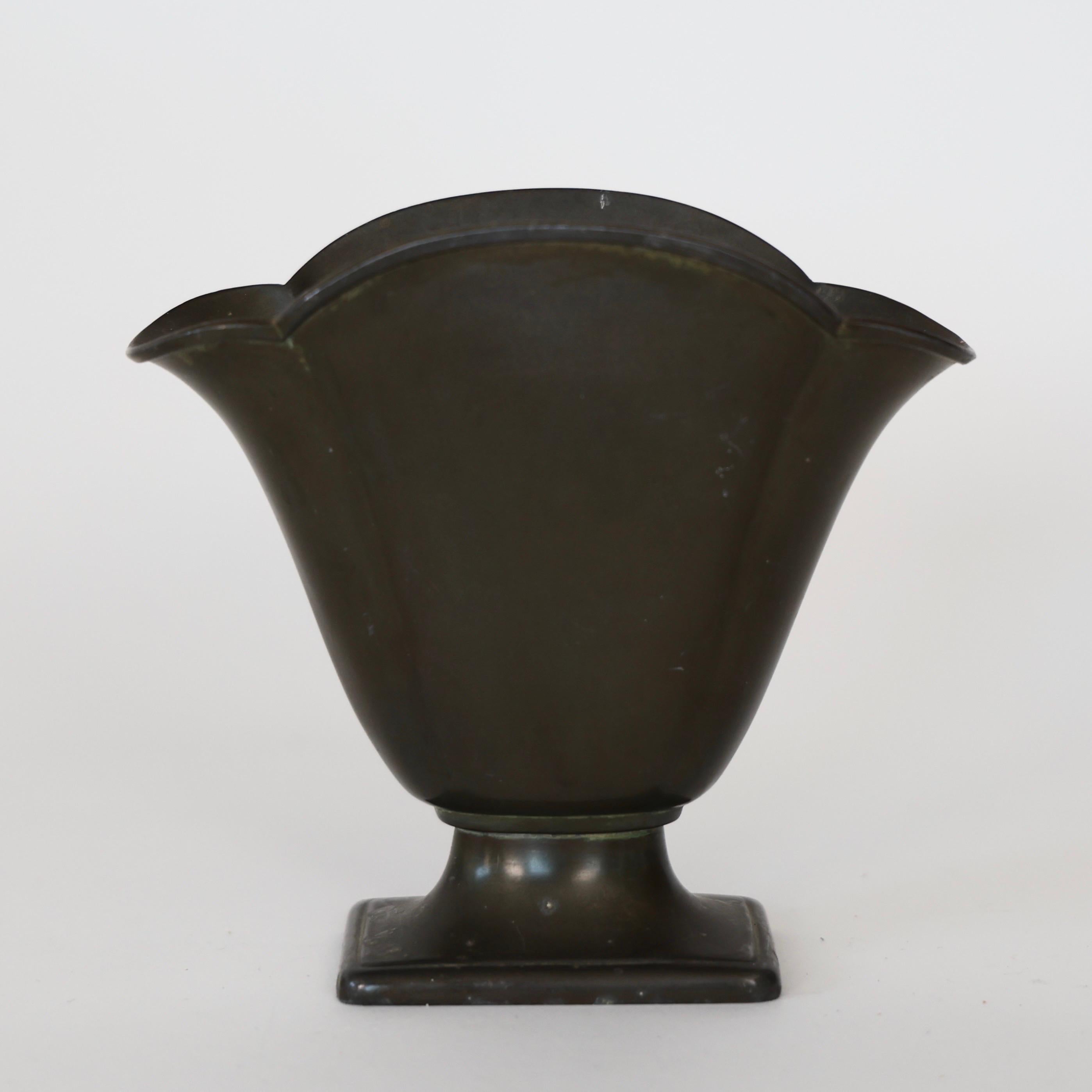 Metal Pedestal Discometal Vase by Just Andersen, 1920s, Denmark