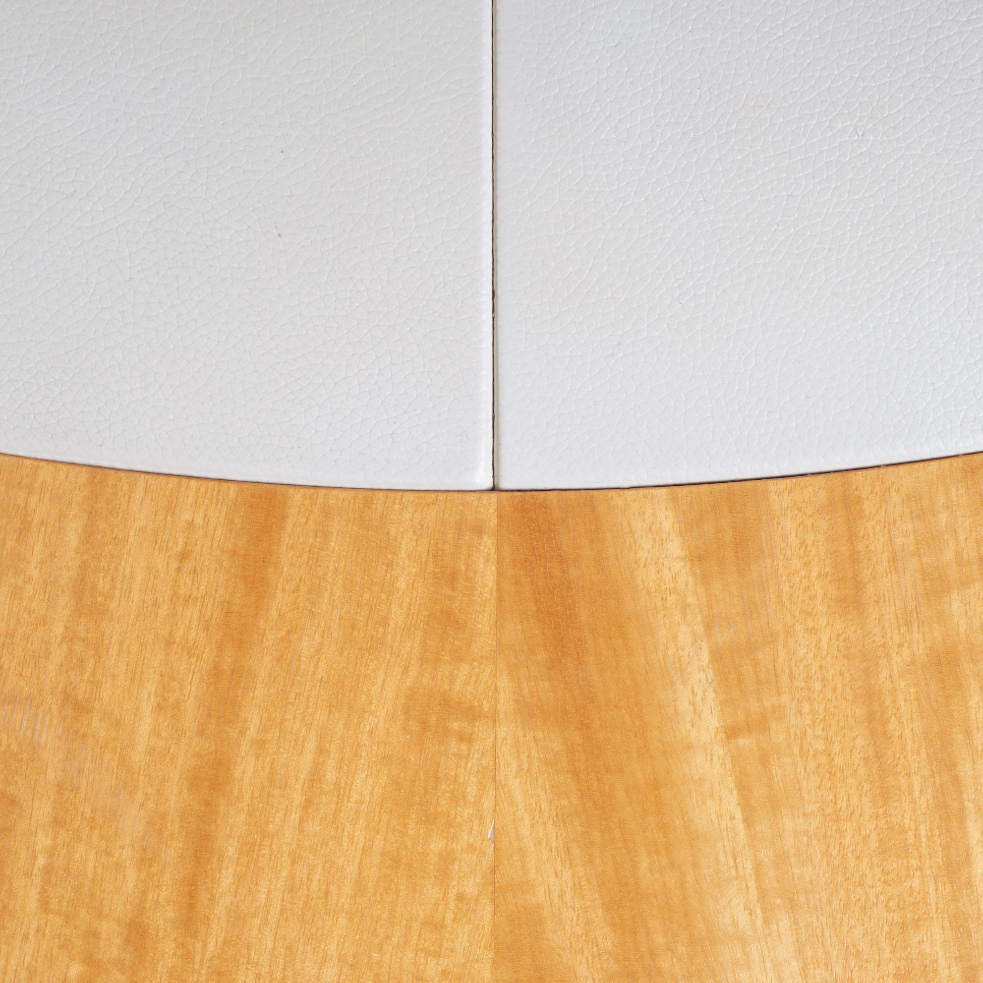 Pedestal Foyer Card Dining Table in Maple, Leather, & Chrome For Sale 3