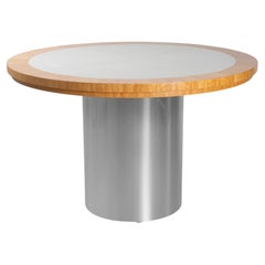 Pedestal Foyer Card Dining Table in Maple, Leather, & Chrome