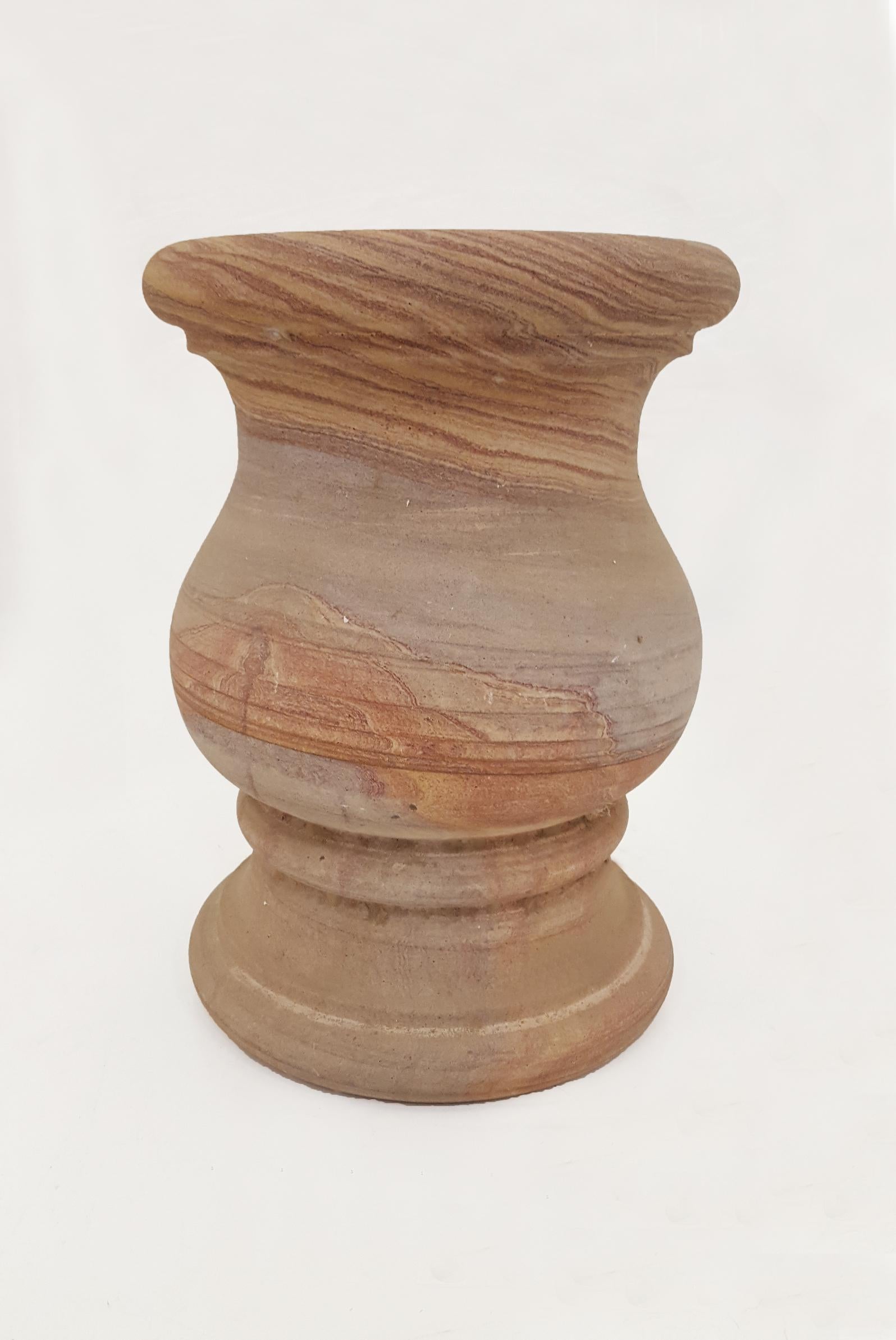 Round Pedestal Side Table in Rainbow Teakwood Stone by Stephanie Odegard In New Condition For Sale In New York, NY