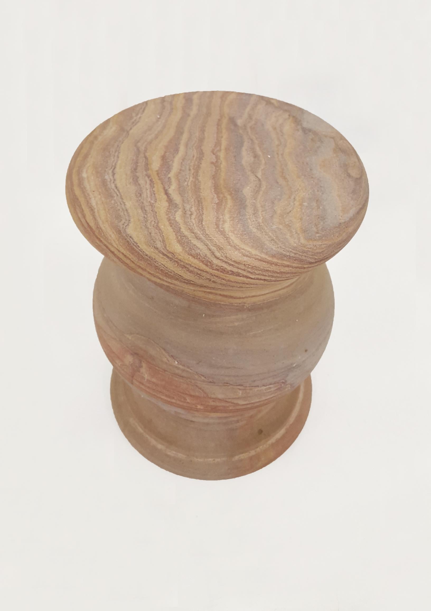 Contemporary Round Pedestal Side Table in Rainbow Teakwood Stone by Stephanie Odegard For Sale