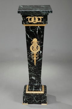 Pedestal in Sea Green Marble and Decoration in Gilt Bronze