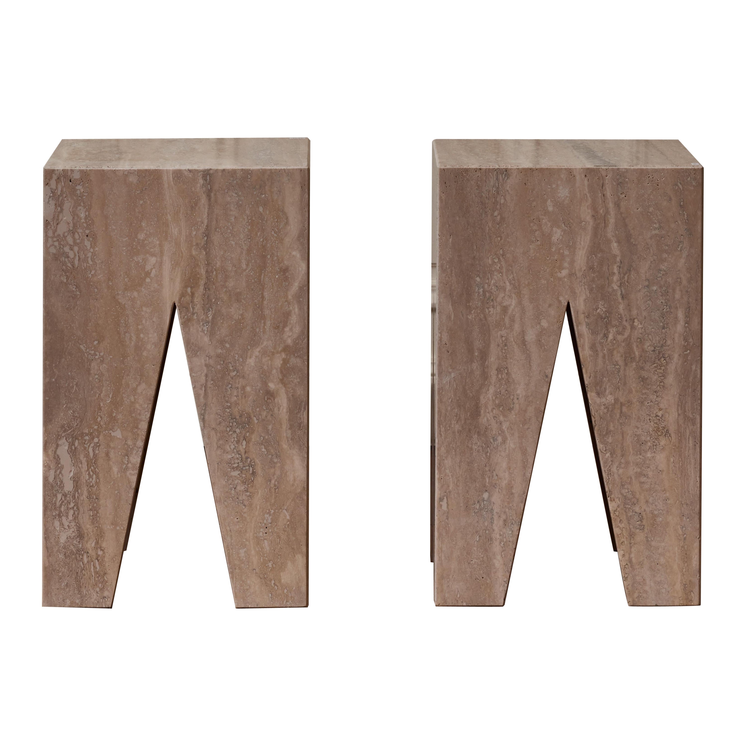 Pedestal in Travertine Stone by Studio Glustin For Sale