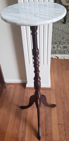 Pedestal Mahogany Plant Stand with Marble Top