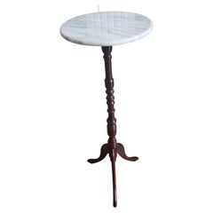 Pedestal Mahogany Plant Stand with Marble Top