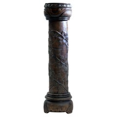 Pedestal plantstand, mahogany, handcarved grapevine motive, wood, 1950s