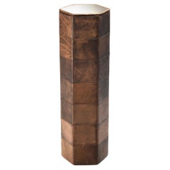 Pedestal or Side Table in Patchwork Leather with Mirrored Top 
