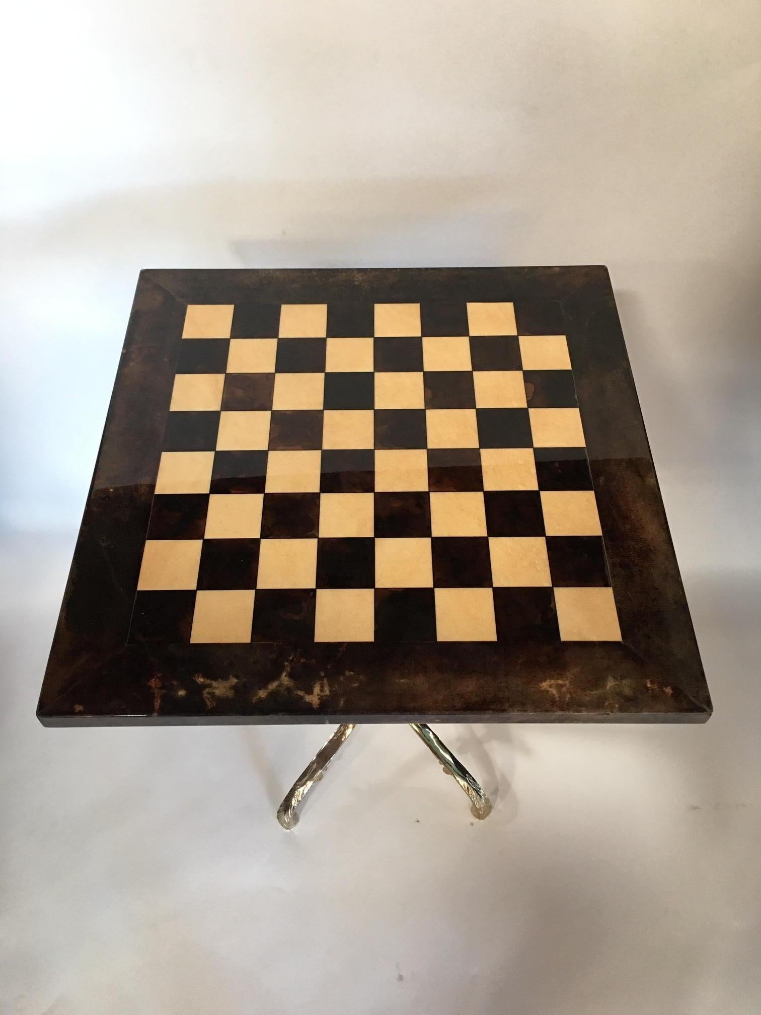 Italian Pedestal Parchment Game Table by Aldo Tura 