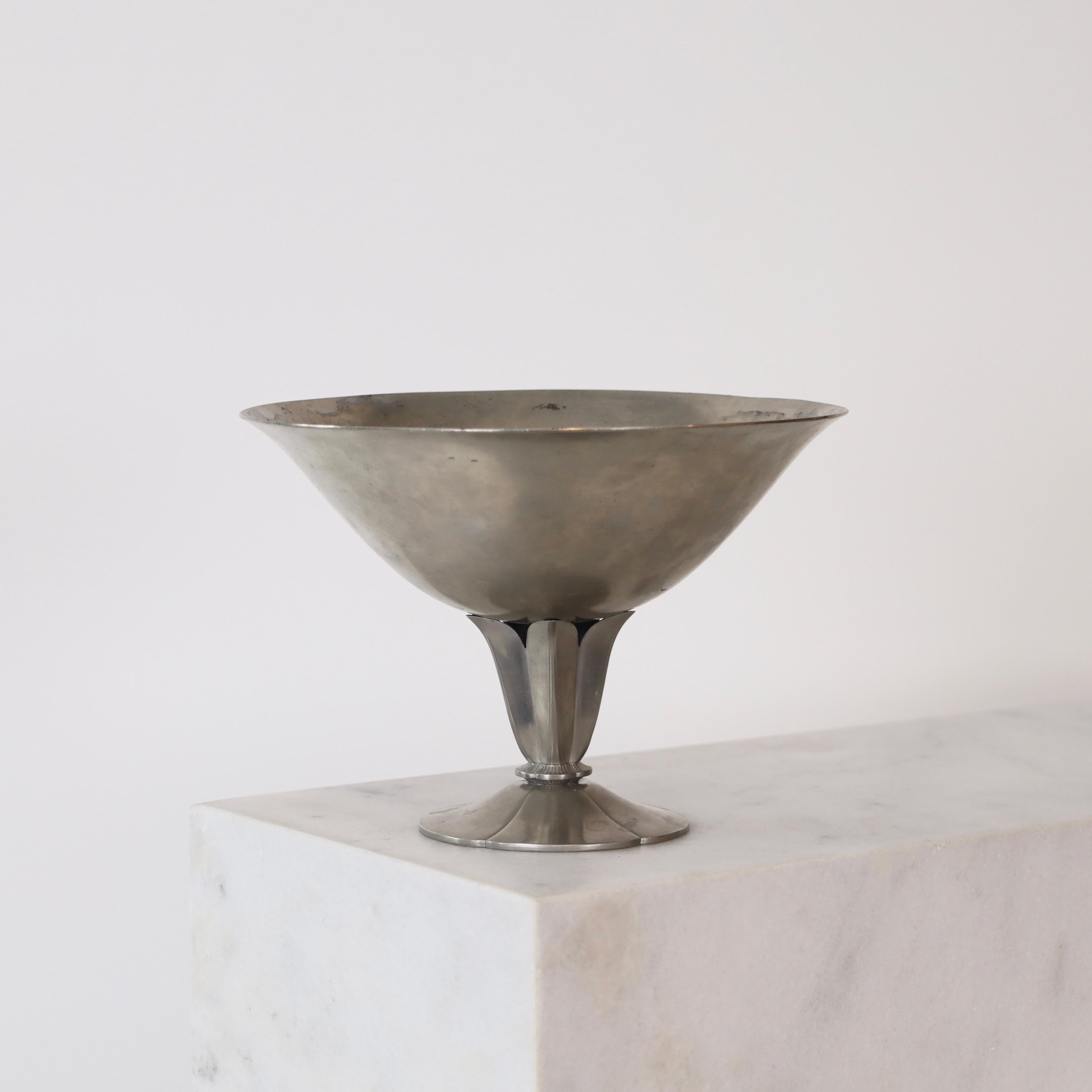 Art Deco Pedestal Pewter Bowl by Just Andersen, 1930s, Denmark