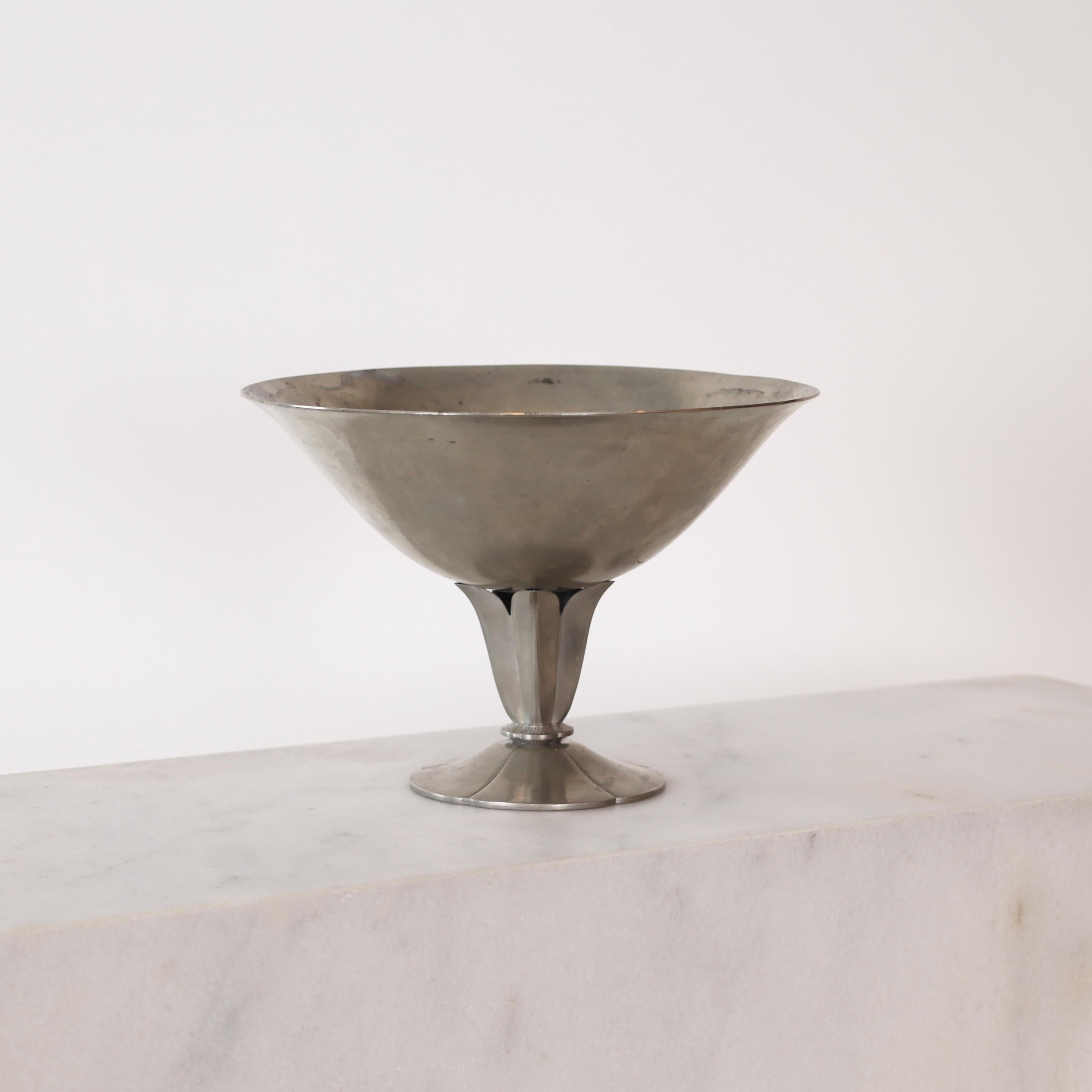 Danish Pedestal Pewter Bowl by Just Andersen, 1930s, Denmark
