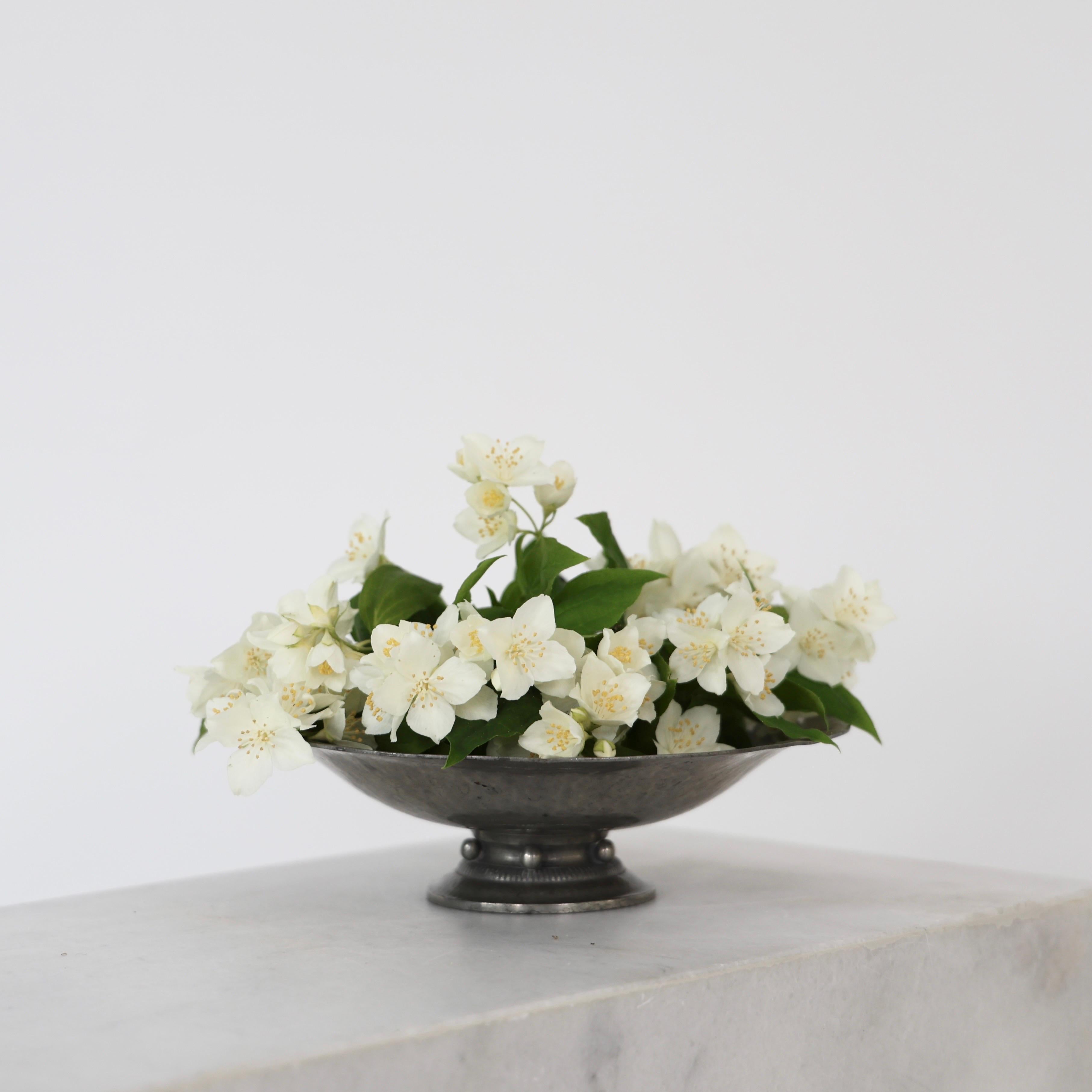 Hammered Pedestal Pewter Bowl by Just Andersen, 1920s, Denmark For Sale