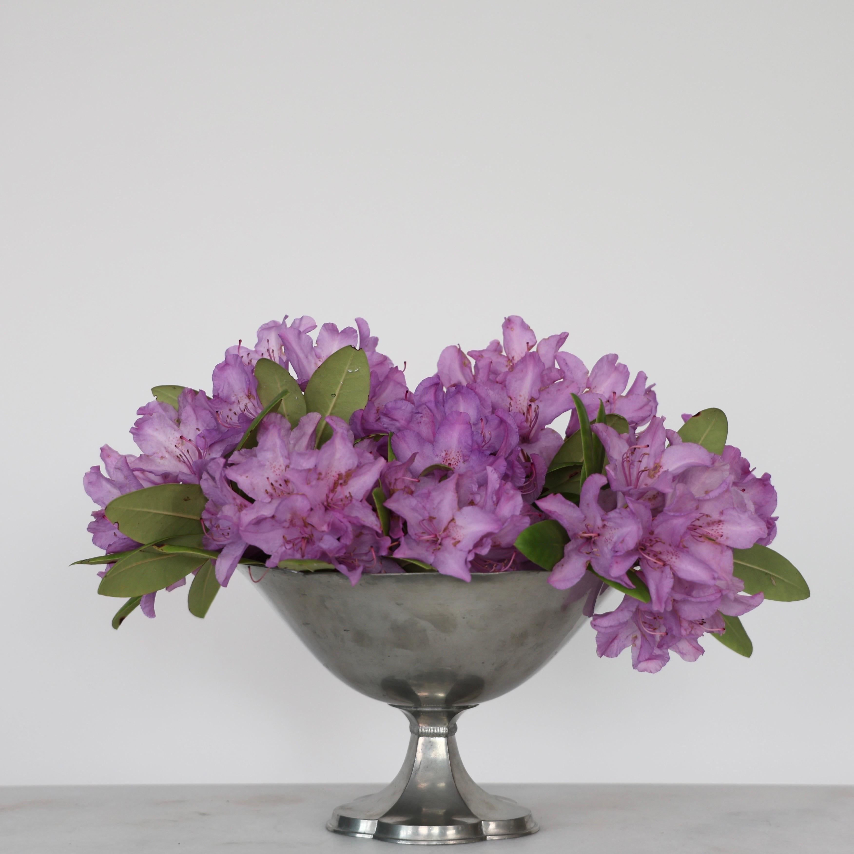 Hammered Pedestal Pewter Bowl by Just Andersen, 1920s, Denmark For Sale