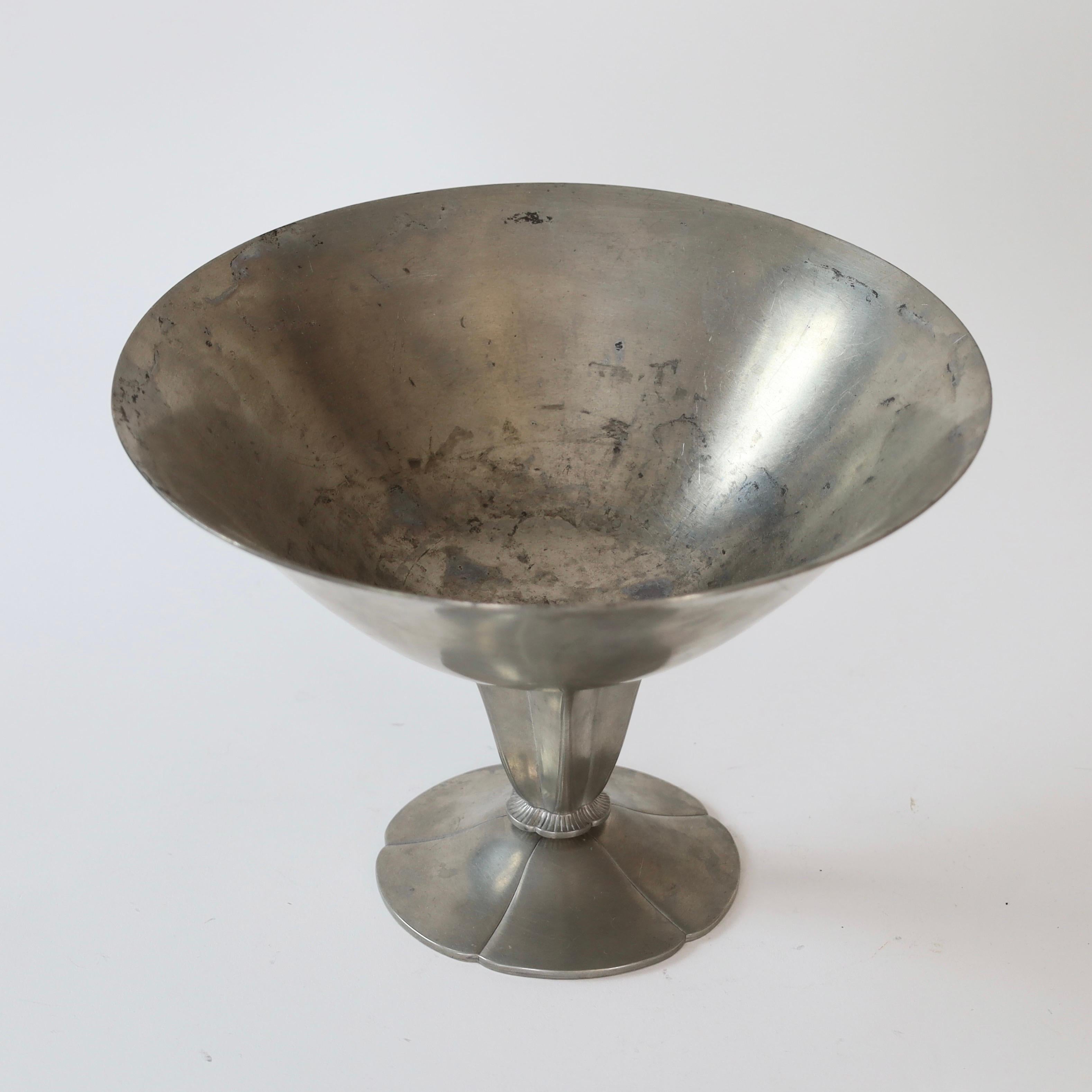 Pedestal Pewter Bowl by Just Andersen, 1930s, Denmark 1