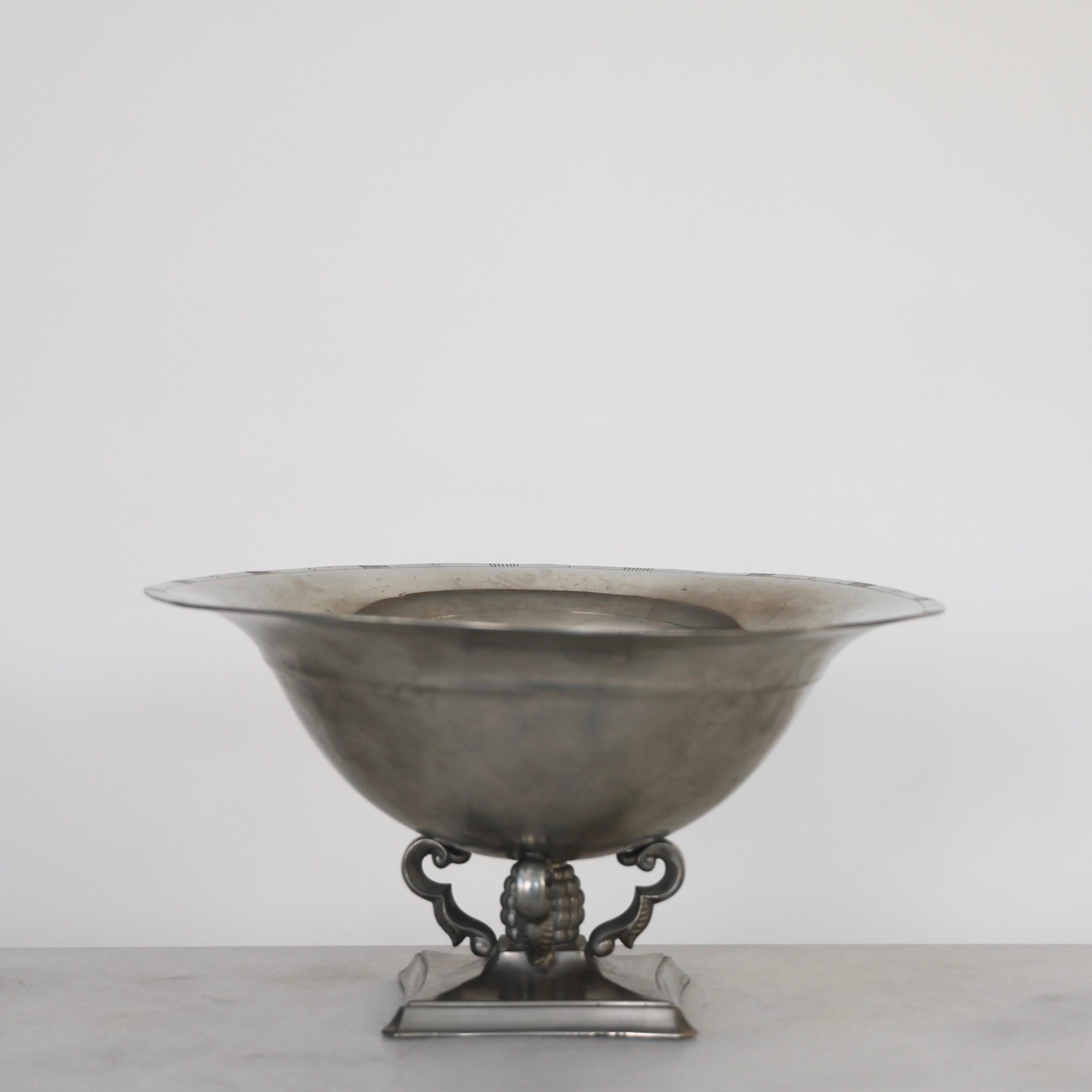 Pedestal Pewter Bowl by Just Andersen, 1920s, Denmark For Sale 1